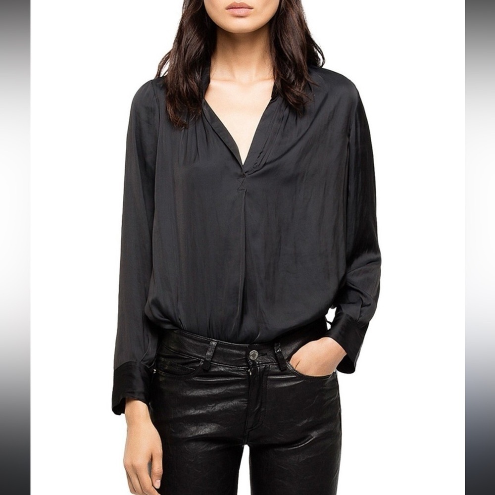 RARE ZADIG & VOLTAIRE NWT Tink Satin Tunic Blouse in Encre—S - Picture 2 of 14